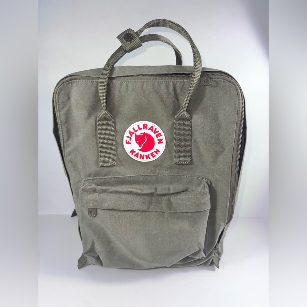 Fjallraven Kanken Backpack in Olive Green with Red Logo